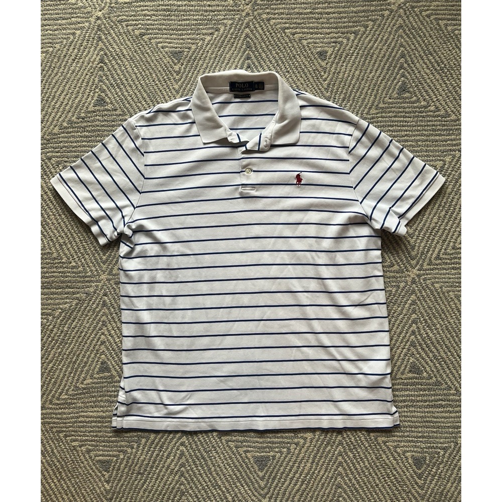Polo Ralph Lauren Custom Slim‎ Fit Polo Shirt - White/Blue w/ Red Horse  - XL